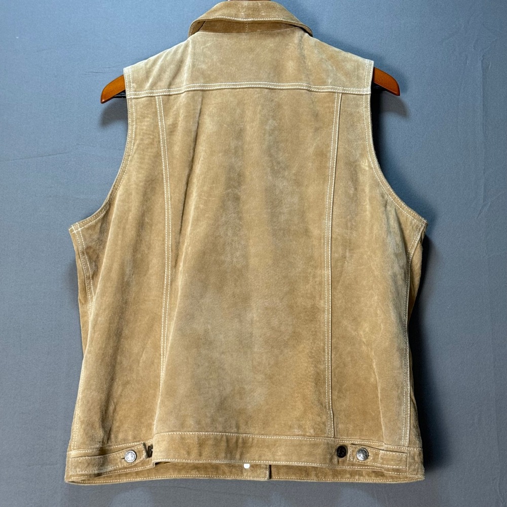 Vintage Brandon Thomas Womens  XL Tan Suede Vest Button Front Pockets Ranch Boho - Picture 3 of 7